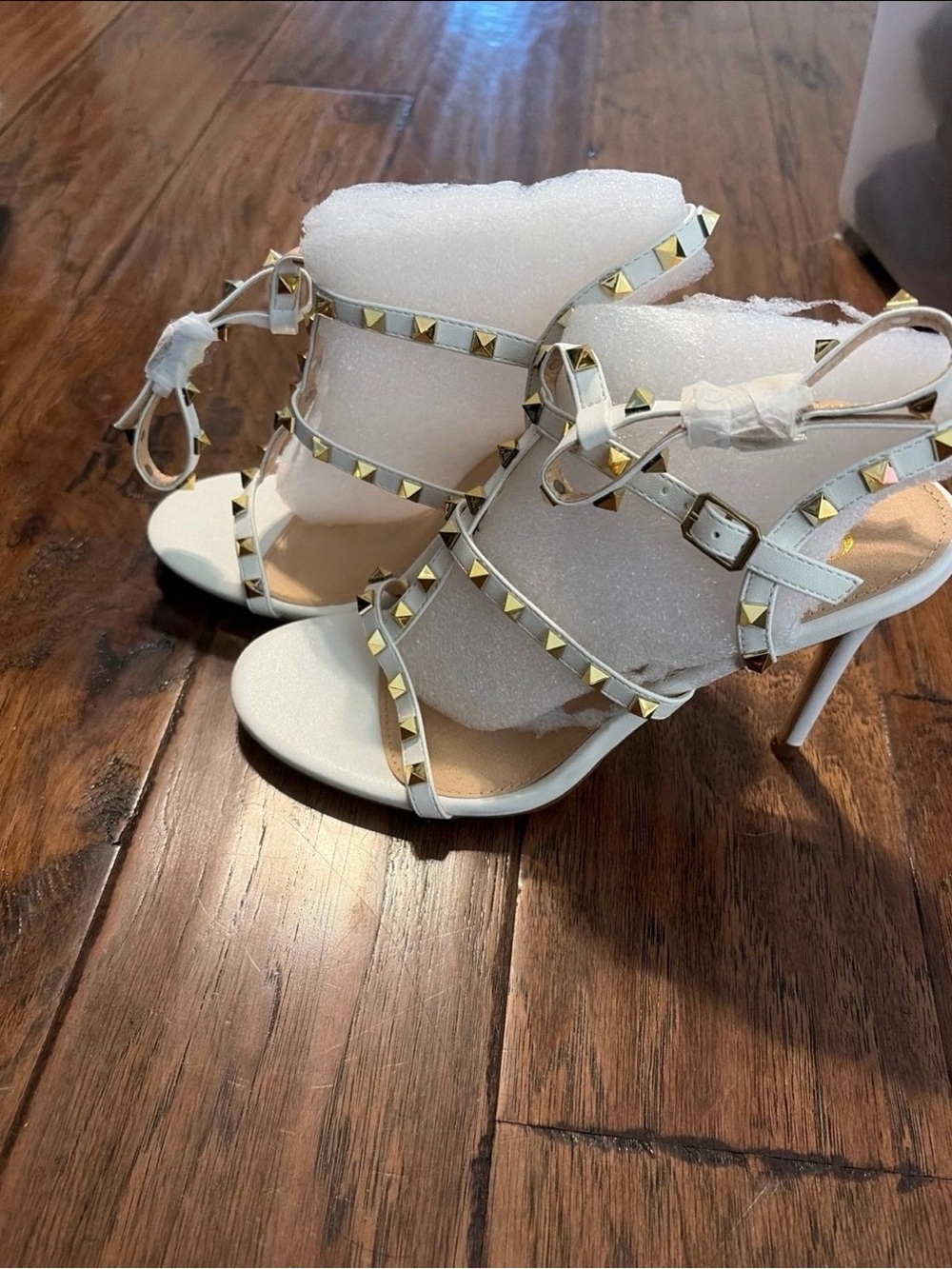 Studded White Strappy High Heel Sandals